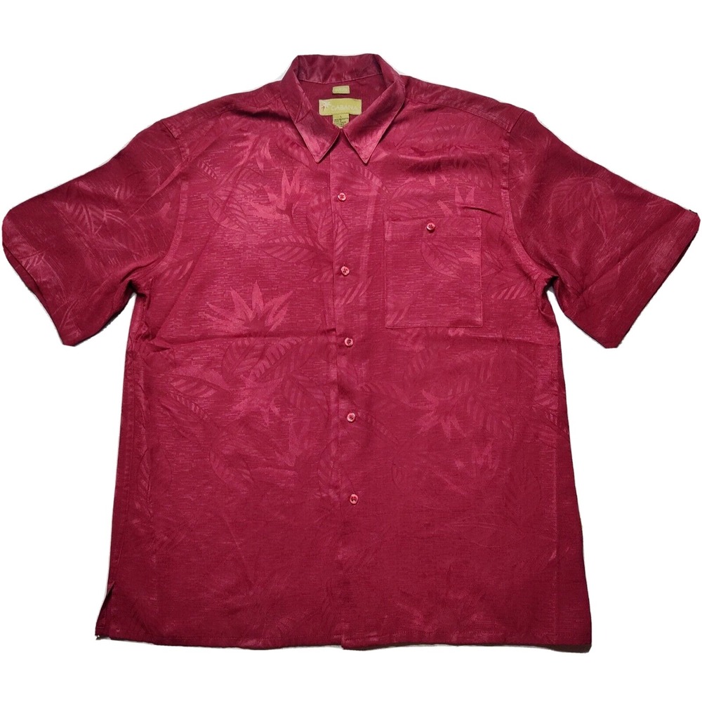 CABANA Men‎ Large Red Sueded Hawaiian Floral Embossed Short Sleeve Button Shirt